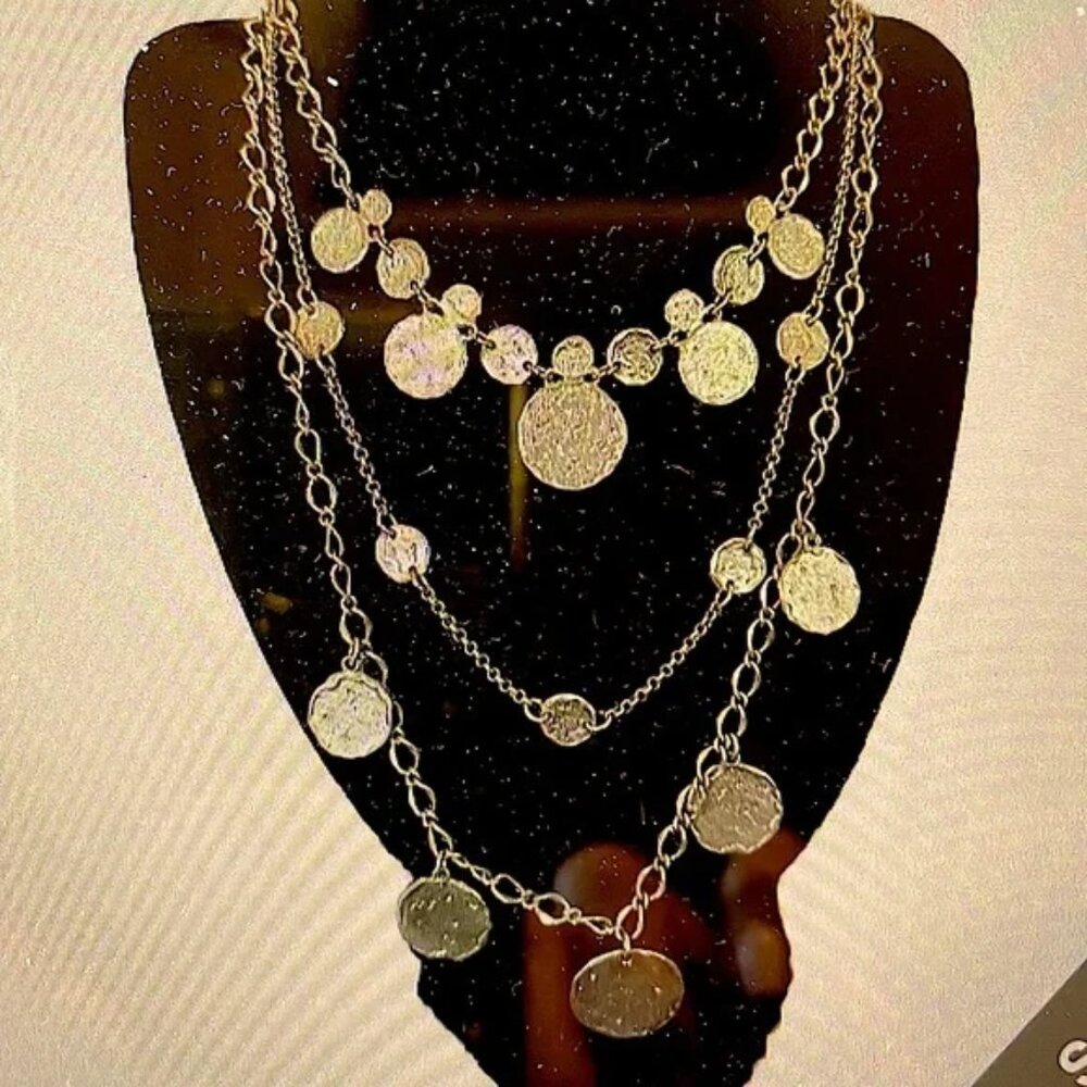 Gold Layered Coin/Charm Hammered DiscTriple‎ Tier Boho Statement Jewelry